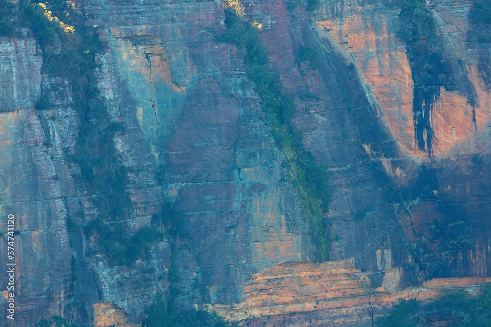 A cliff face in Jamison Valley in The Blue Mountains in New South Wales in Australia