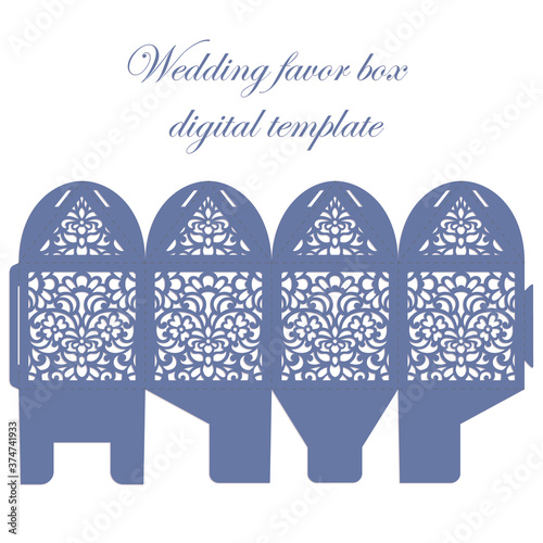 Wedding favor box. bombonniere candy box laser cut template with lace pattern.