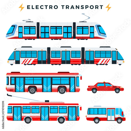 Collection of urban electric transport vector illustration in a flat design.