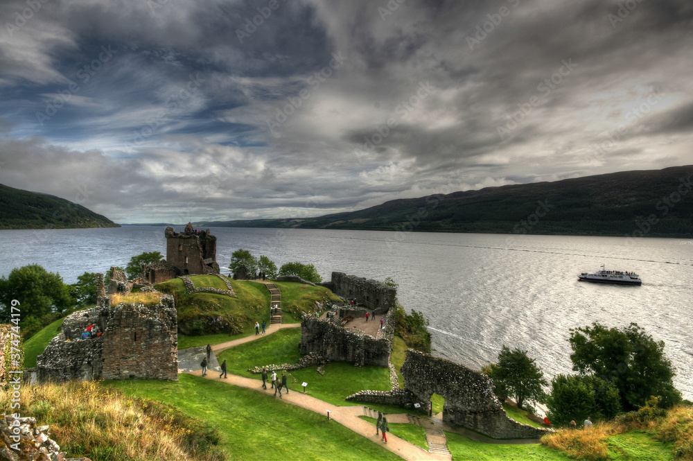 Urquhart castle, Loch Ness lake, Scotland, Uk