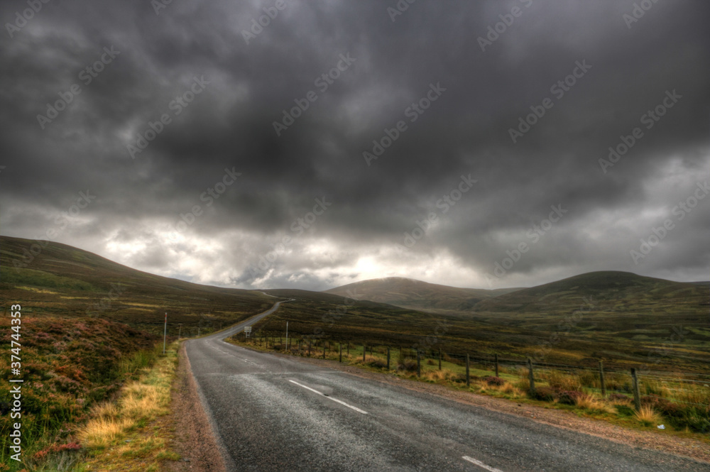Open roads in the north of Scotland in a rainy day