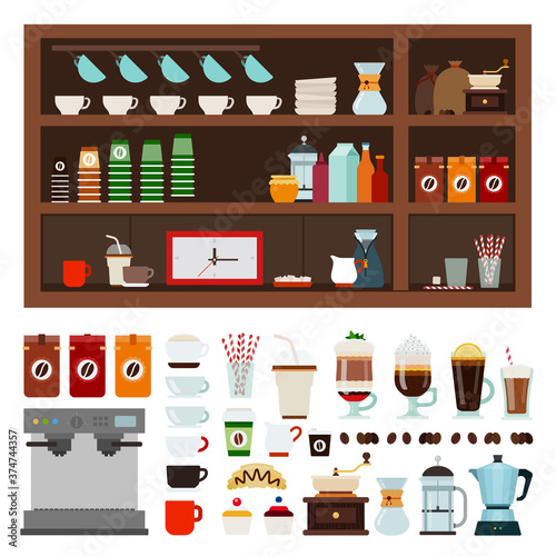 Collection of goods for a coffee shop vector illustration in a flat design.
