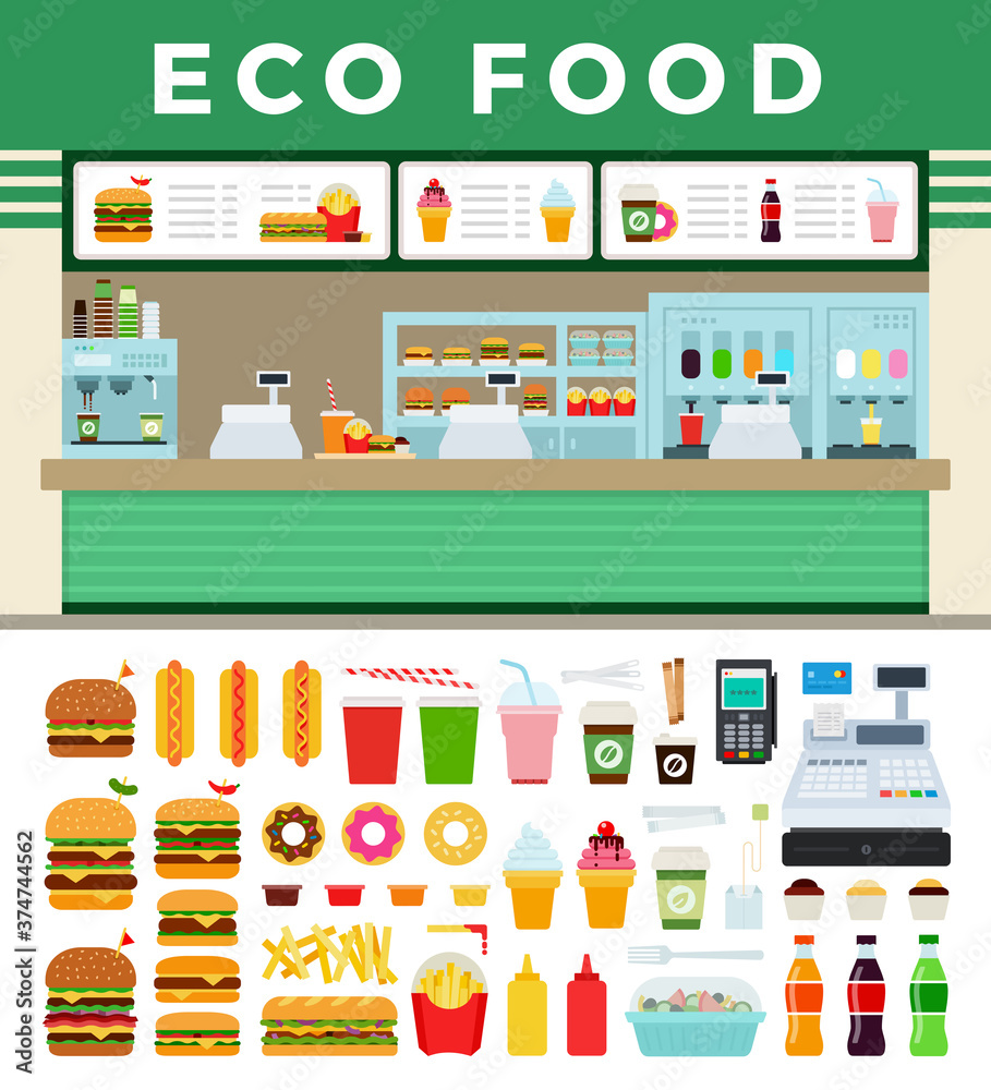 Vector illustration of eco food shop flat icon isolated