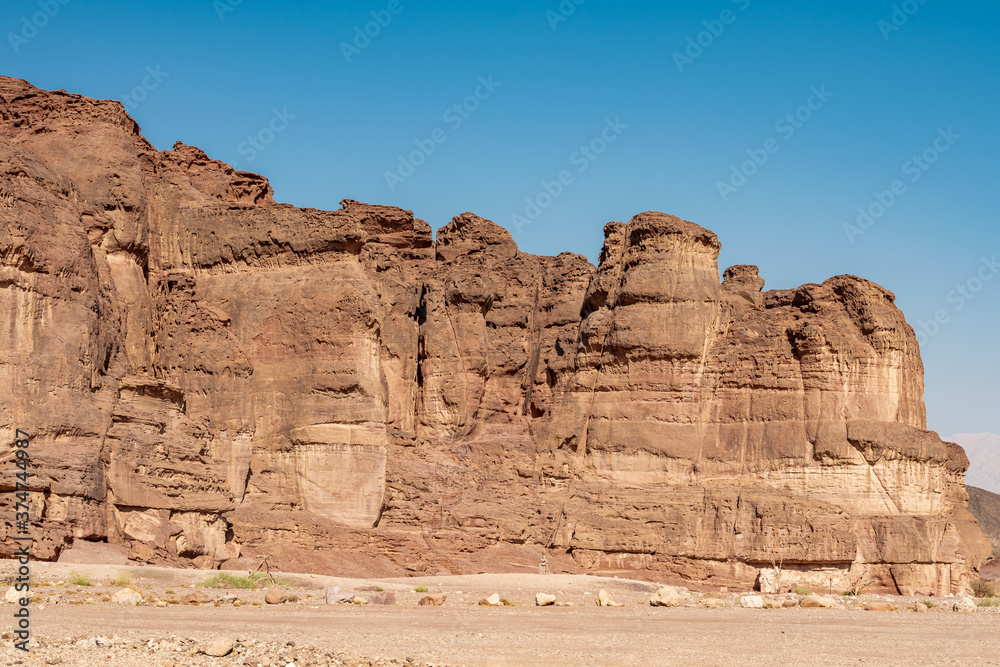View of the Solomon Pillars Mountains in Timna National Park, Arava Valley. Israel