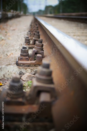 Close up of rusty railroad tracks 