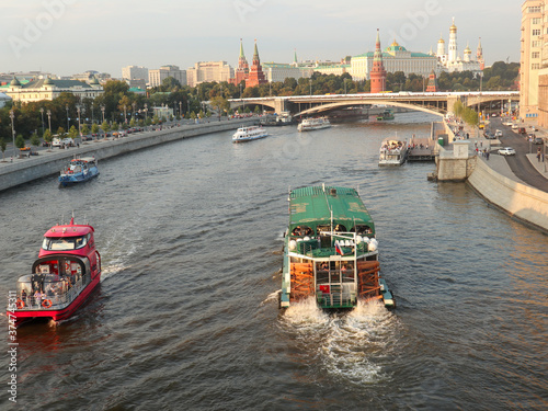Photography view of moscow river and kremlin