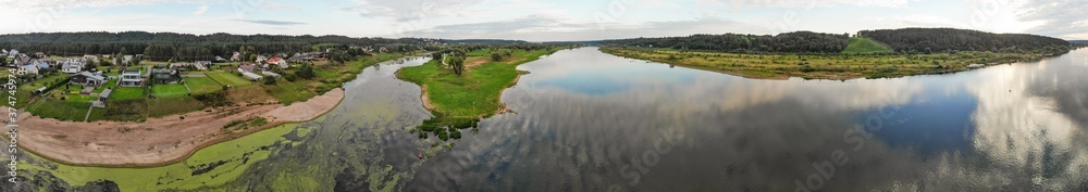Nemunas and Nevezis rivers confluence close to Kaunas in Lithuania