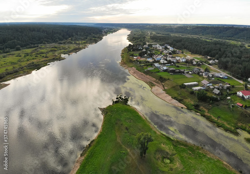 Nemunas and Nevezis rivers confluence close to Kaunas in Lithuania photo