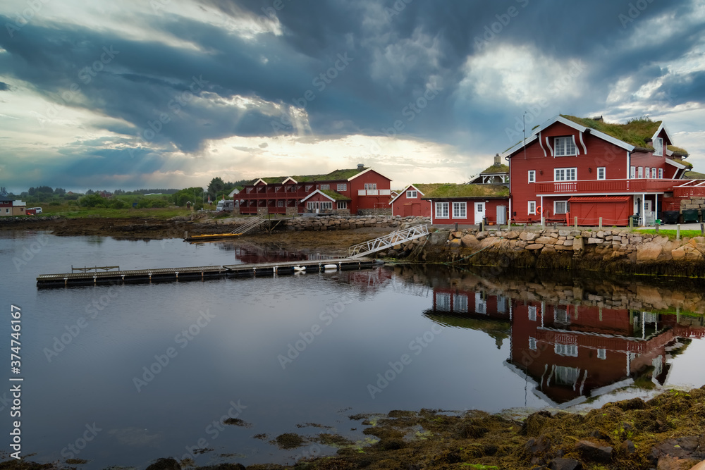 Fototapeta premium Beautiful fishing villages along the Atlantic Road, an 8.3-kilometer that runs through an archipelago in More og Romsdal county, Norway.