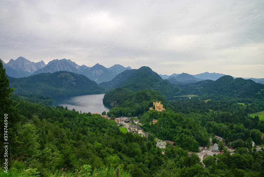 Landscape of Bavarian Alps in Germany, Hohenschwangau Castle view. Germany Landscape of Bavarian Alps in Germany, Hohenschwangau Castle view. Germany