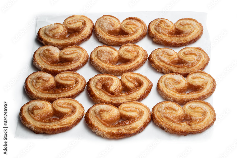 Flaky pastry hearts glazed with caramelized sugar Flaky pastry hearts glazed with caramelized sugar