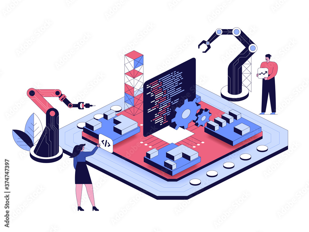 Programming and software development concept. Developers holding piece ...