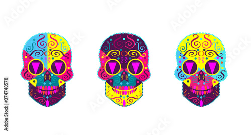 Sugar skulls vector, colorful and very detail icons