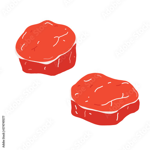 Eye fillet or tenderloin steak, raw fresh meat, beef cut illustration, realistic vector illustration on white backgroound