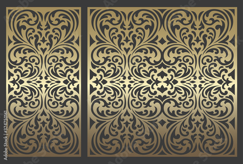 Laser cut panel design. Ornate vintage border template for laser cutting, stained glass, glass etching, sandblasting, wood carving, cardmaking, wedding invitations, stencils.