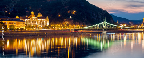 Liberty bridge and Gellert bath in Budapest by night