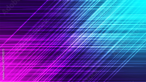 Abstract geometric background. Intersecting lines. Dark futuristic backdrop. Pink blue gradient. Sci-fi modern wallpaper. Cyberspace concept. Computer technology design art. Glowing abstraction
