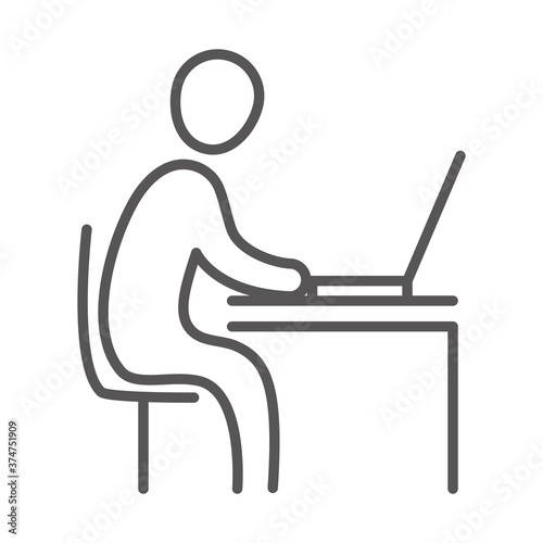 side view businessman working with computer, business work office, line icon design