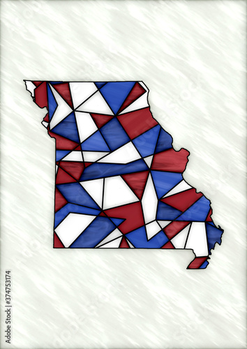 stained glass style design for decoration with the shape of the territory of Missouri