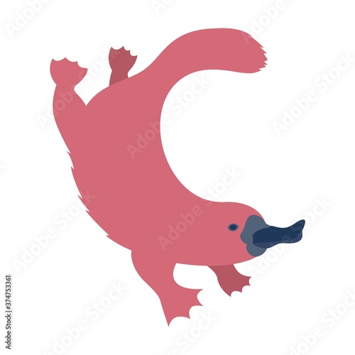 Floating pink platypus on white background in flat style