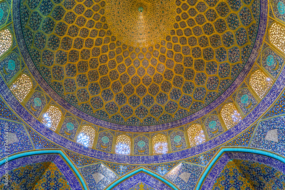 The ceiling of the Sheikh-Lotf-Allah mosque in Isfahan, Iran