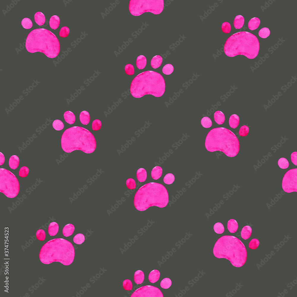 Seamless pattern with pink animal's footsteps on black background Seamless pattern with pink animal's footsteps on black background