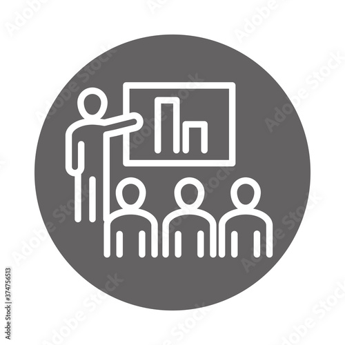 people company presentation report, coworking office business workspace, block and line icon