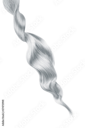 Gray shiny hair on white background, isolated