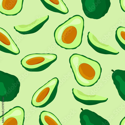 Fototapeta Naklejka Na Ścianę i Meble -  Seamless pattern of whole and sliced avocados on a salad background.Can be used for textiles Wallpaper wrapping paper.Vector illustration.