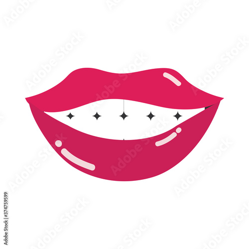 pop art mouth and lips, smiling mouth teeth, flat icon design