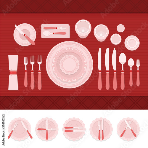 A set of cutlery and table etiquette vector illustration in a flat design.