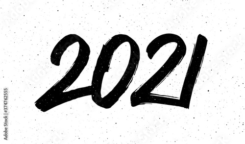 2021 Happy New Year of the Ox. Greeting card design with chinese calligraphy for holiday. Hand drawn number 2021 lettering on vintage subtle grunge background. Vector illustration