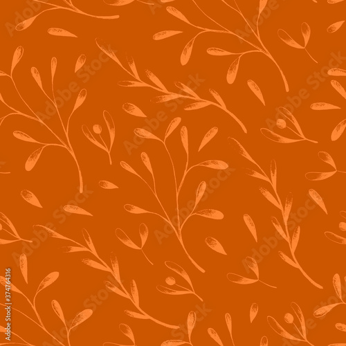 Floral vintage seamless pattern on burnt orange background for fabrics, scrapbooking, wrapping. photo