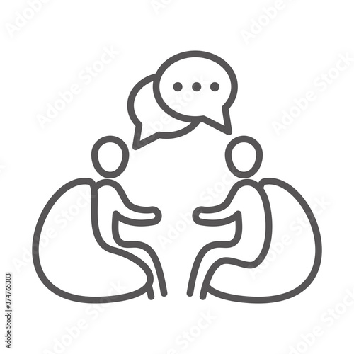 people sitting and talking, coworking office business workspace, line icon design