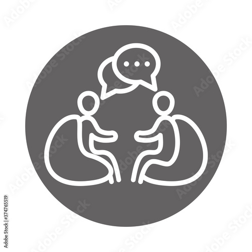 people sitting and talking, coworking office business workspace, block and line icon