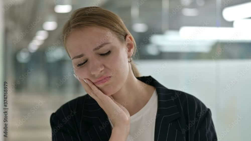 Portrait of Sick Businesswoman having Toothache, Cavity Portrait of Sick Businesswoman having Toothache, Cavity