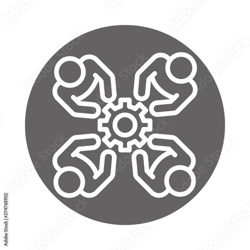 people team together cooperation, coworking office business workspace, block and line icon