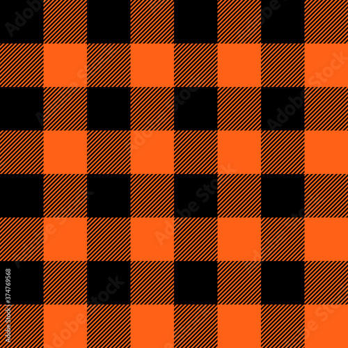 Tartan Halloween Orange plaid. Scottish pattern in black and orange cage. Scottish cage. Traditional Scottish checkered background. Seamless fabric texture. Vector illustration