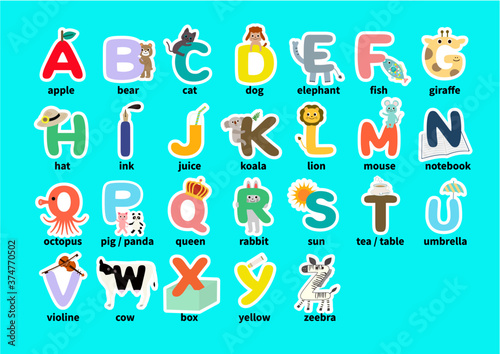 ABC　かわいいアルファベット表　アルファベット一覧表　ポスター　