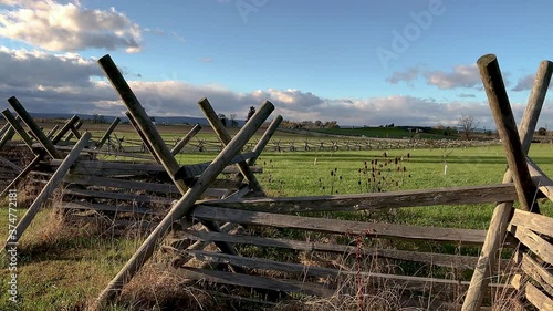 Civil War battlefield in the morning.