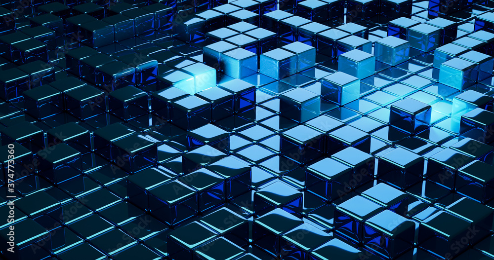 3d rendering of cubes.abstract image of cubes background in blue.
