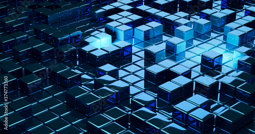 3d rendering of cubes.abstract image of cubes background in blue. © adisonpk