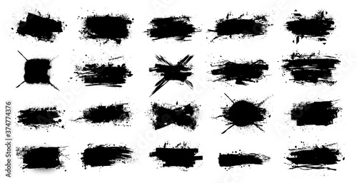 Creative ink splashes stencil with splashes, blots, ink strokes and street dirt. Spots of black ink with splashes and dabs of paint. Isolated Silhouettes dirty ink splashes stencil. Vector paint