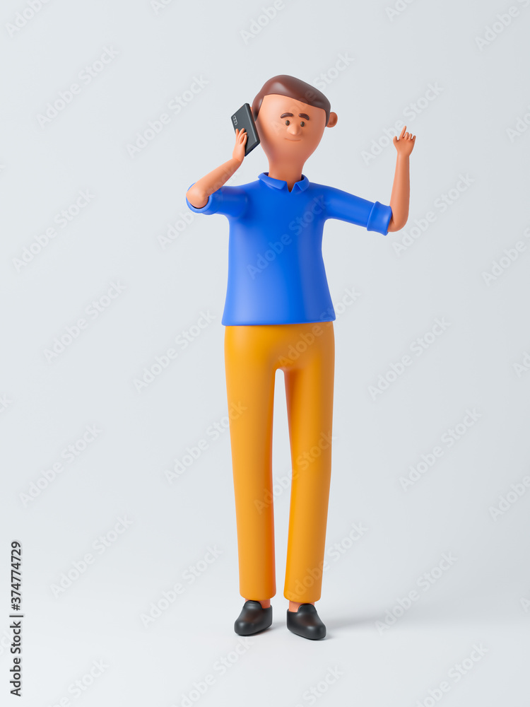 Cartoon character woman with smartphone. 3d rendering Cartoon character woman with smartphone. 3d rendering