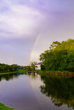 Beautiful double rainbow above a lake