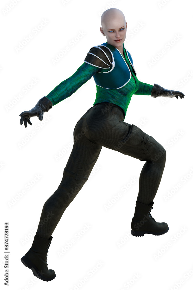 Obraz premium Scifi Woman on isolated white background, 3D Illustration, 3D rendering