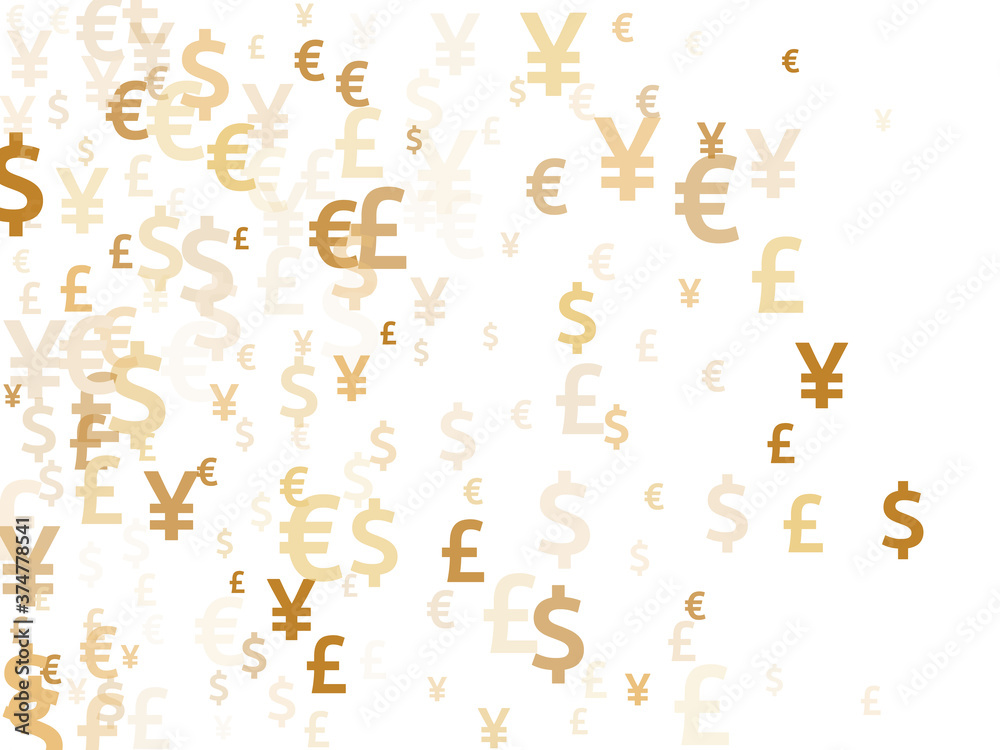 Euro dollar pound yen gold icons flying currency vector illustration. Income pattern. Currency 