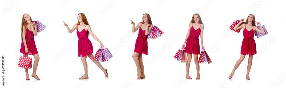 Woman with shopping bags isolated on white Woman with shopping bags isolated on white