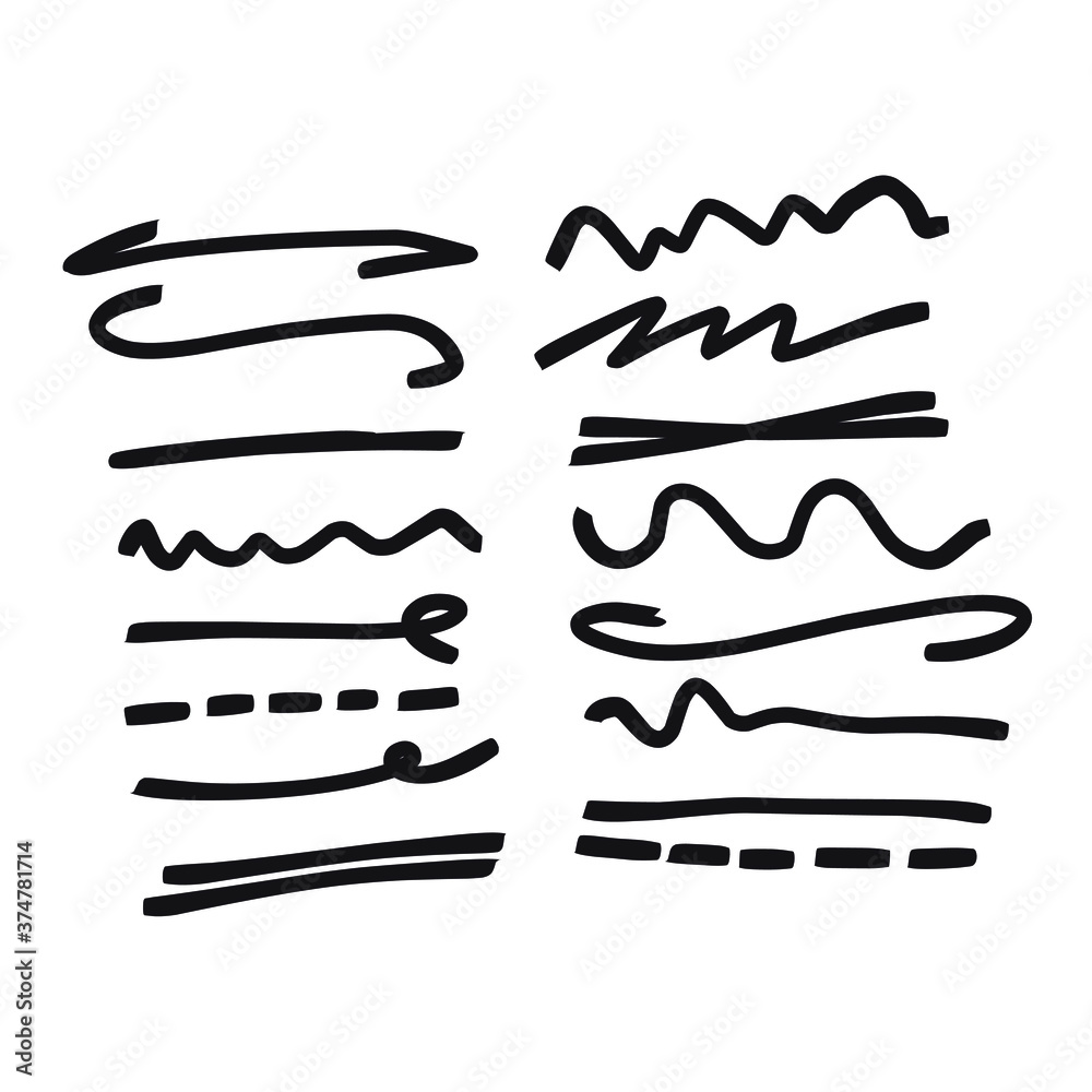 Set of handmade, hand drawn underline strokes isolated on white background EPS Vector