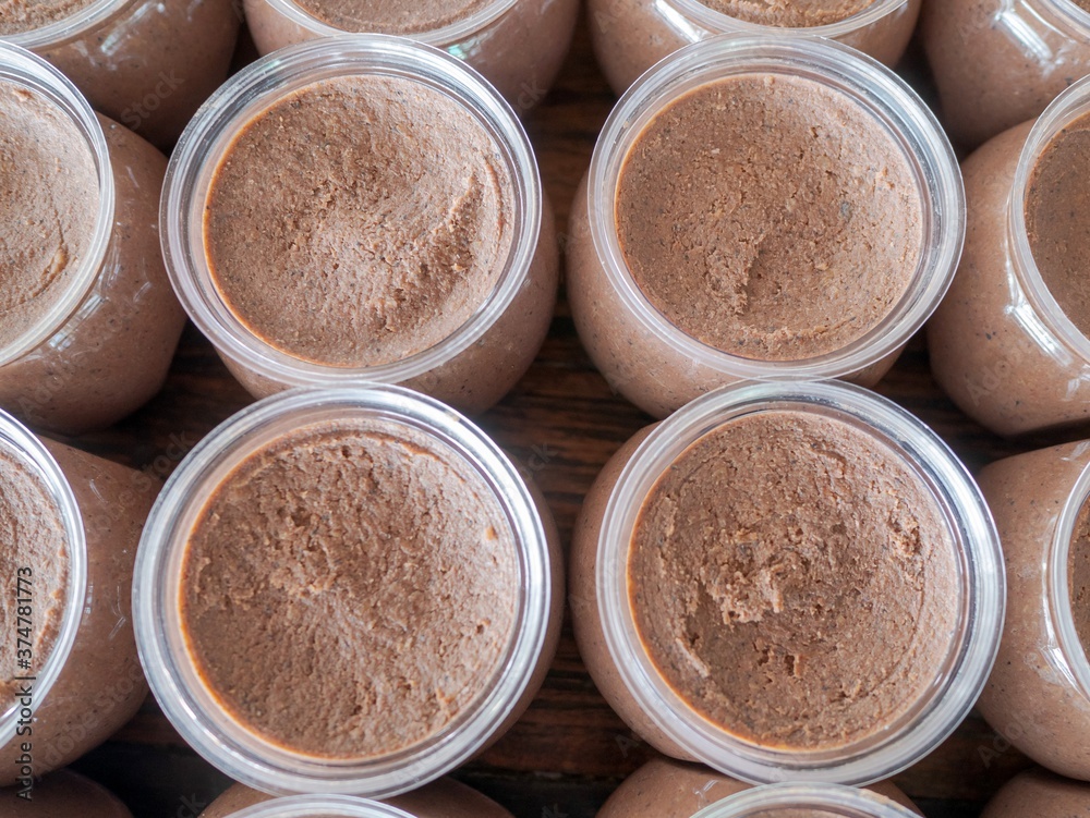 Shrimp paste in the plastic packaging. Shrimp paste for making Thai curry. thai food Shrimp paste in the plastic packaging. Shrimp paste for making Thai curry. thai food